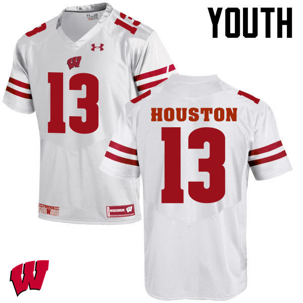 Youth Wisconsin Badgers #13 Bart Houston College Football Jerseys-White - Click Image to Close